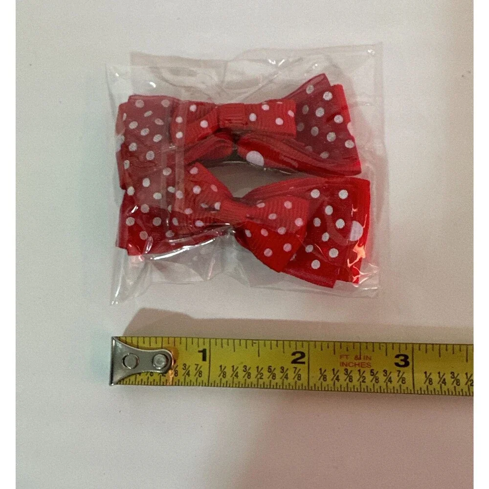 Lot of 5 Red/white Hair Bows with easy clip backs